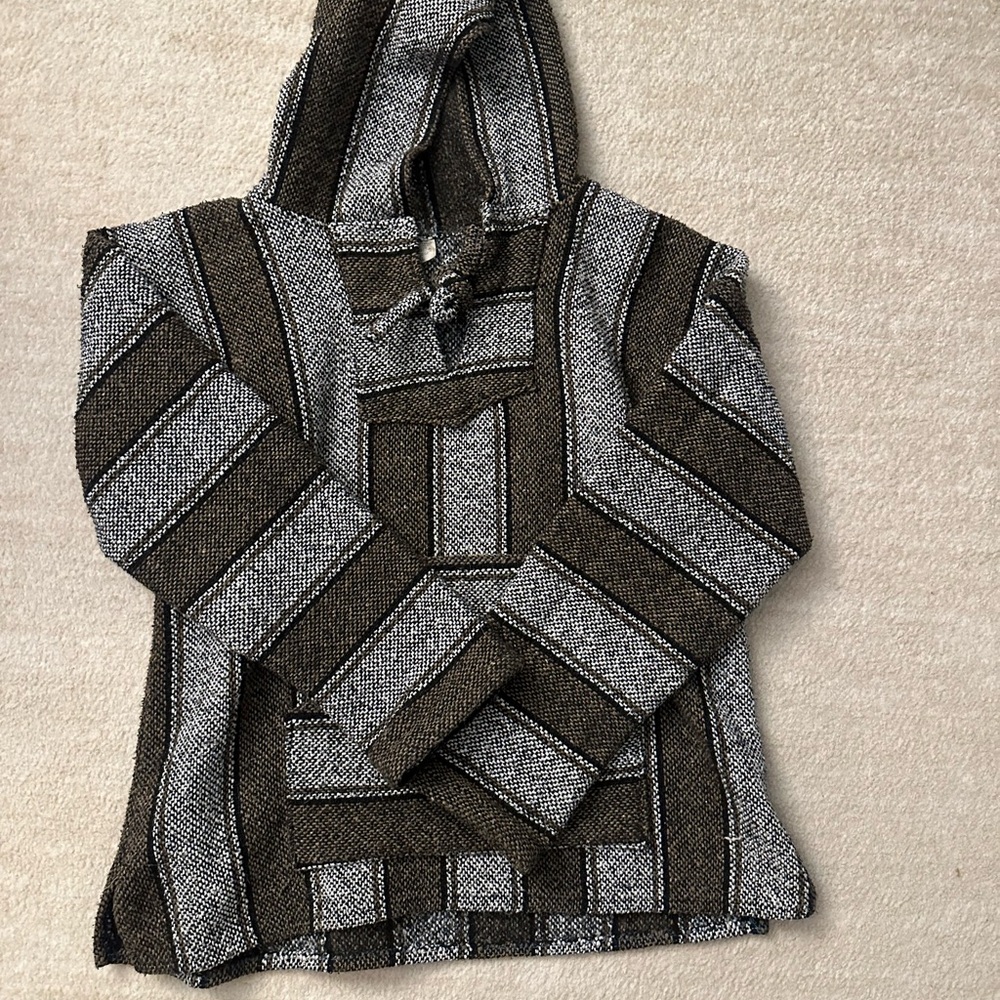 Men's Brown and Gray Hooded Sweater